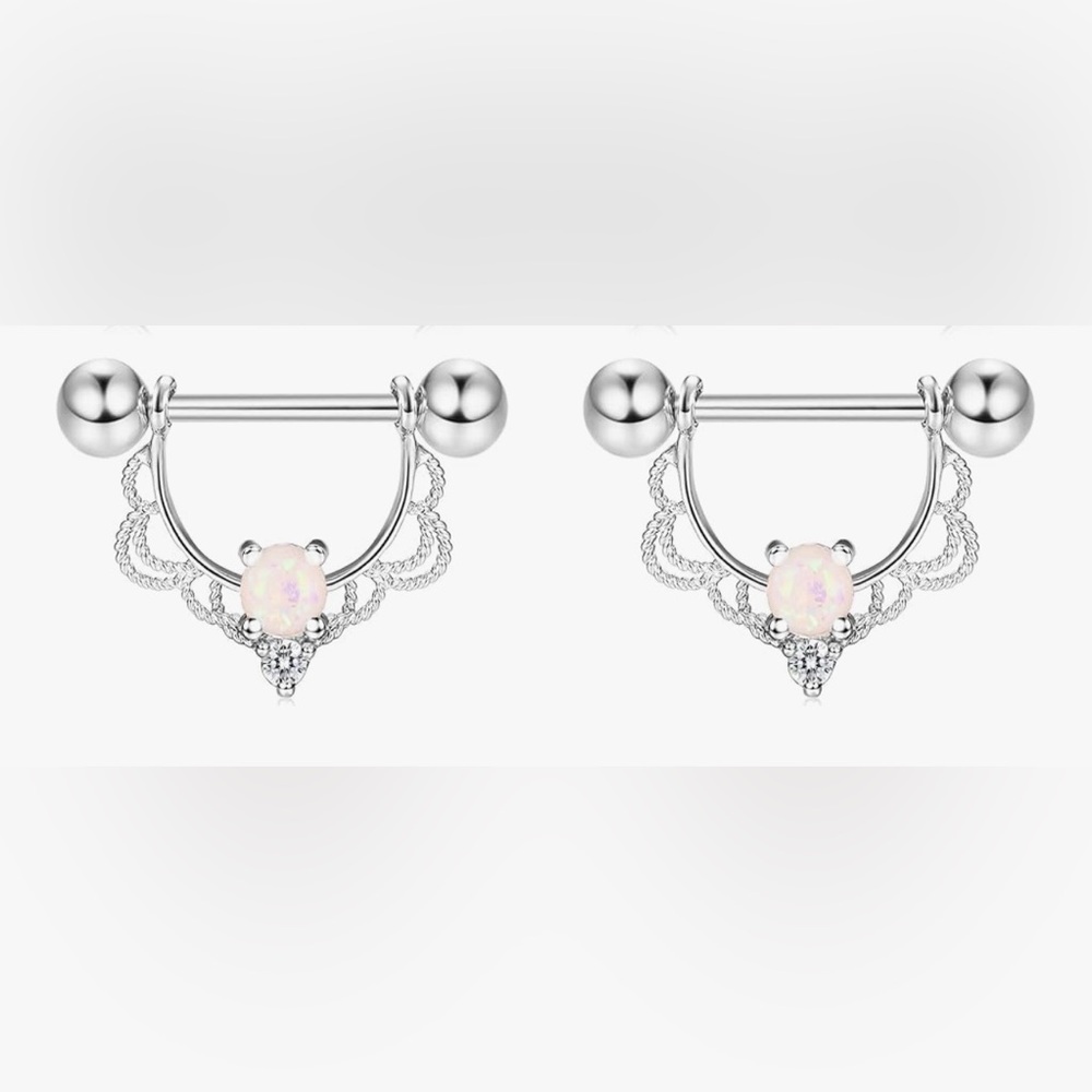 Silver and Opal Nipple Bars